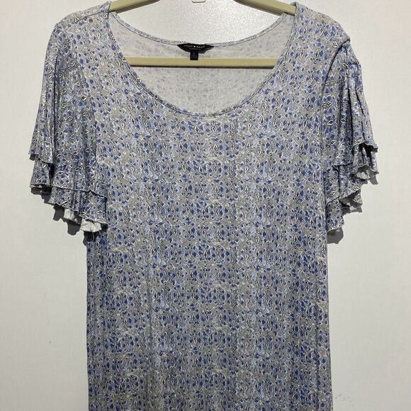 Lucky Brand Women's Multicolor Crew Neck Flutter Short Sleeve Shift Dress Large - Picture 1 of 8